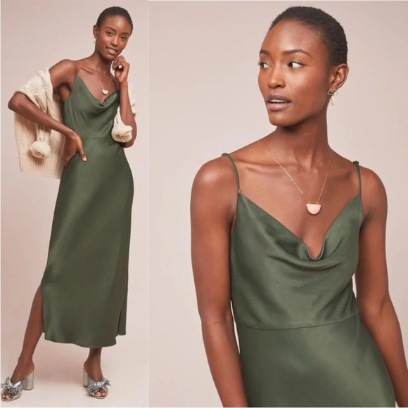 Anthropologie Dresses & Skirts - Anthropologie Dress Women's XL Elyse Green Bias Slip Midi HOCO Special Occasion